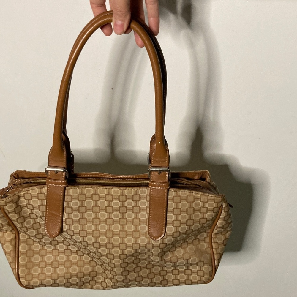 Nine West Tan & Beige Geometric Satchel